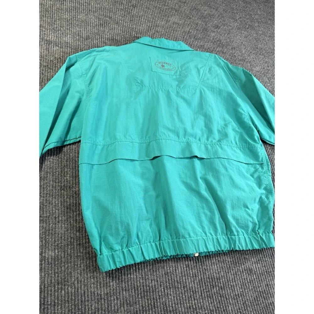 Vintage Starbus Men's Teal Windbreaker Jacket Embroidered Collared Zip-Up Size M